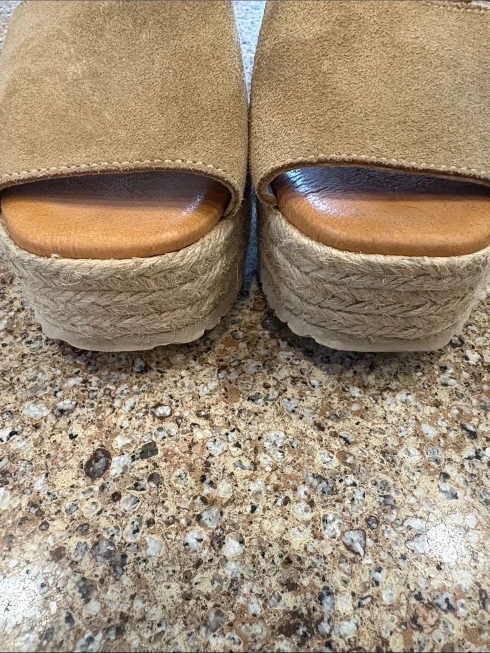 The Spanish Sandal Co. Beige Suede Platform Espadrille Sandals - Size 38 / US 7.